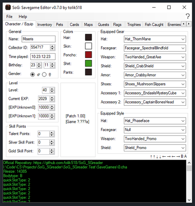 Screenshot of SoG: Savegame Editor